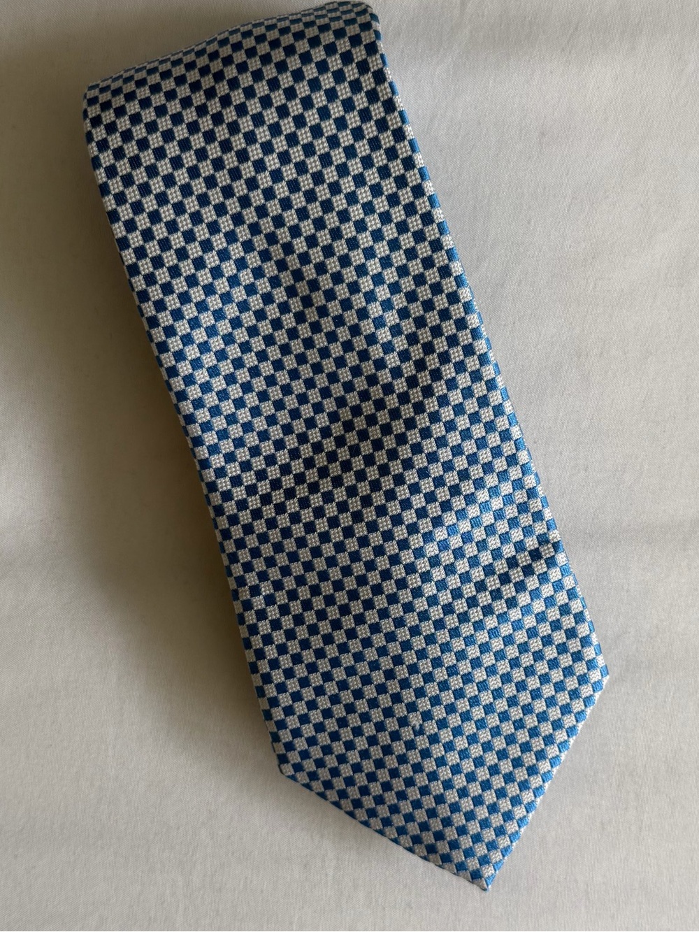 Lauren Ralph Lauren 100% Silk Blue White Classic Checkered Standard Tie Preppy